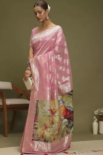 Pink ethnic motifs banarasi fastive saree