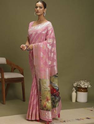 Pink ethnic motifs banarasi fastive saree 5