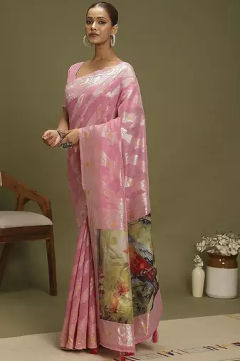 Pink ethnic motifs banarasi fastive saree