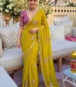 Yellow ethnic motifs  georgette saree