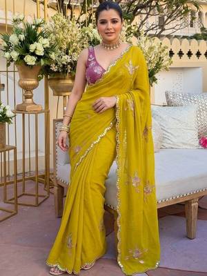 Yellow ethnic motifs  georgette saree 5