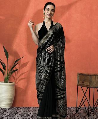 Black women embroidered  georgette  heavy work saree 2