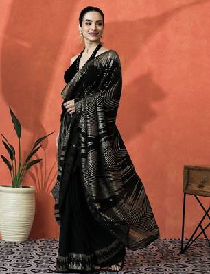 Black women embroidered  georgette  heavy work saree 3