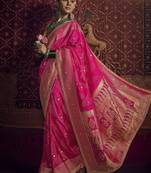 rani pink viscose dola silk blend zari mirror & heavy embroidery work saree