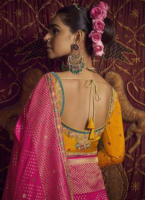 rani pink viscose dola silk blend zari mirror & heavy embroidery work saree 3