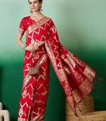 Red ethnic motif zari woven kanjeevaram saree with blouse