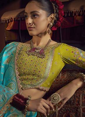 sky blue viscose dola silk blend zari mirror & heavy embroidery work saree 2