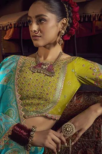 sky blue viscose dola silk blend zari mirror & heavy embroidery work saree