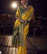 yellow viscose dola silk blend zari mirror & heavy embroidery work saree