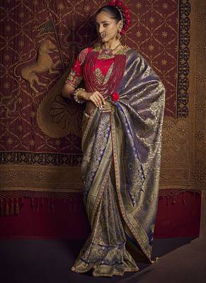 blue viscose dola silk blend zari mirror & heavy embroidery work saree 1