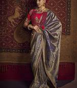 blue viscose dola silk blend zari mirror & heavy embroidery work saree