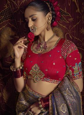 blue viscose dola silk blend zari mirror & heavy embroidery work saree 2