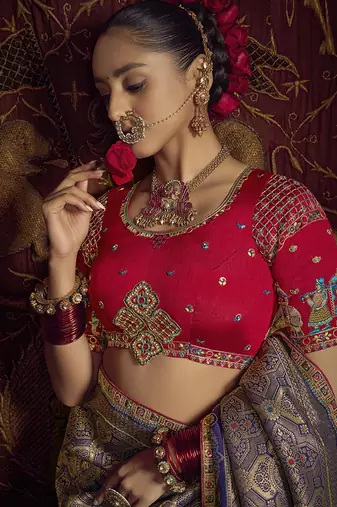 blue viscose dola silk blend zari mirror & heavy embroidery work saree