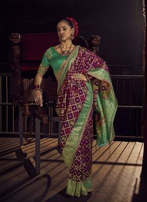 wine viscose dola silk blend zari mirror & heavy embroidery work saree 1