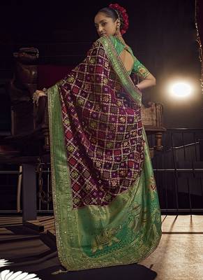 wine viscose dola silk blend zari mirror & heavy embroidery work saree 2