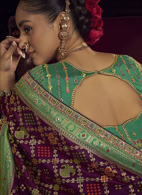 wine viscose dola silk blend zari mirror & heavy embroidery work saree 3