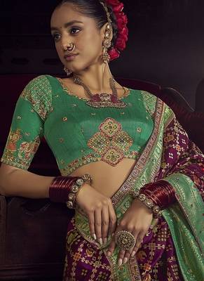 wine viscose dola silk blend zari mirror & heavy embroidery work saree 4