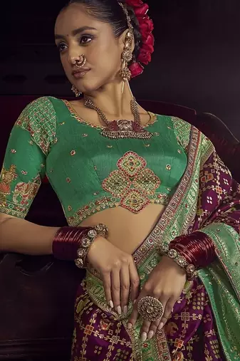 wine viscose dola silk blend zari mirror & heavy embroidery work saree