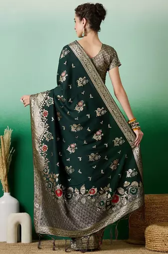 Green ethnic motif zari woven tassel detail kanjeevaram saree