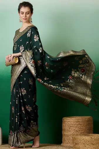 Green ethnic motif zari woven tassel detail kanjeevaram saree