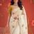 Off white floral mirror work poly georgette saree