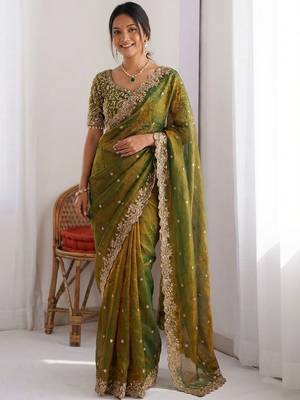 Green embroidered sarees blouse piece 1