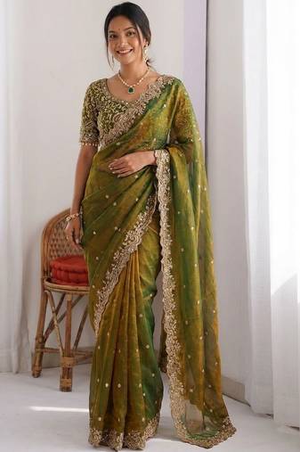 Green embroidered sarees blouse piece