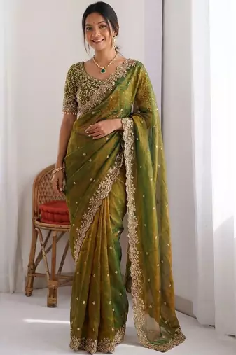 Green embroidered sarees blouse piece