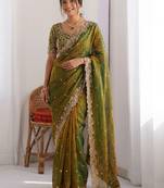 Green embroidered sarees blouse piece