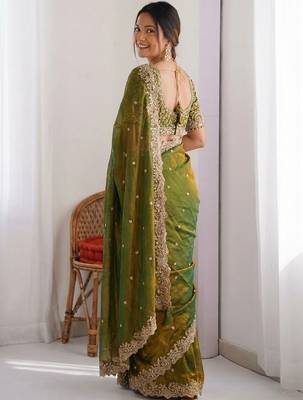 Green embroidered sarees blouse piece 2