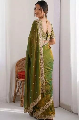 Green embroidered sarees blouse piece