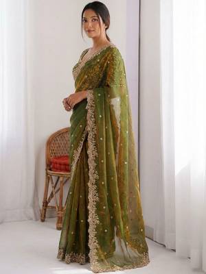 Green embroidered sarees blouse piece 3