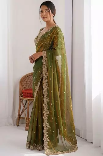 Green embroidered sarees blouse piece