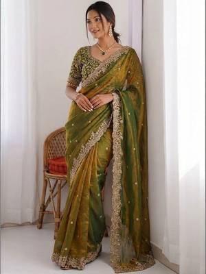 Green embroidered sarees blouse piece 4