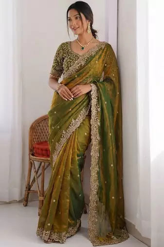 Green embroidered sarees blouse piece