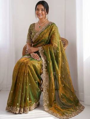 Green embroidered sarees blouse piece 5