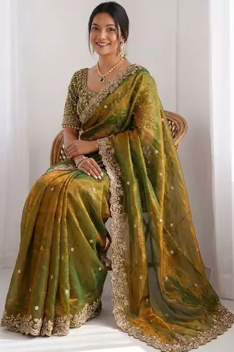 Green embroidered sarees blouse piece