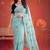 Turquoise floral mirror work poly georgette saree
