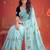 Turquoise floral mirror work poly georgette saree