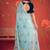 Turquoise floral mirror work poly georgette saree