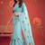 Turquoise floral mirror work poly georgette saree
