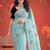 Turquoise floral mirror work poly georgette saree