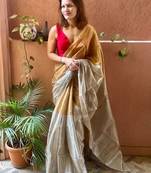 Beige solid saree