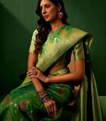 Green ethnic motifs woven designed kanjeevaram saree