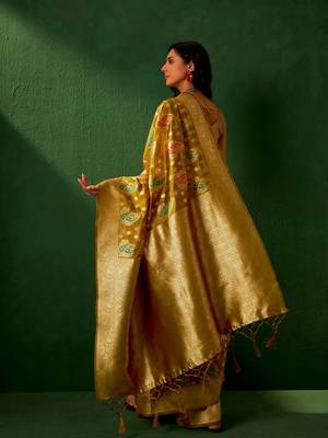 Gold ethnic motifs woven designed kanjeevaram saree 5