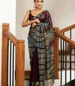 Maroon embellished sequinned party wear saree