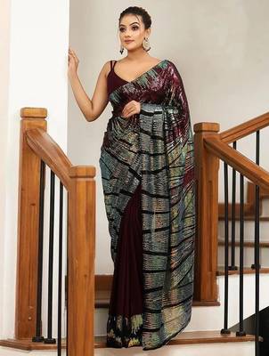 Maroon embellished sequinned party wear saree 3