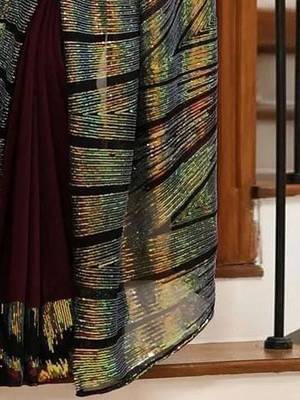 Maroon embellished sequinned party wear saree 5