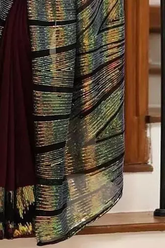 Maroon embellished sequinned party wear saree