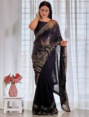 Black embellished party wear saree with matching blouse 1